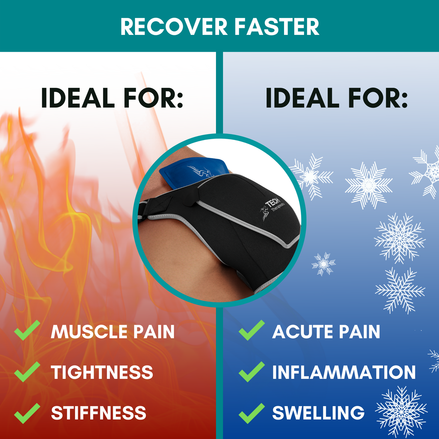 Shoulder Brace [Right and Left] with Cold Hot Gel - Sports Adjustable Shoulder Support and Pain Relief Tech Therapeutics