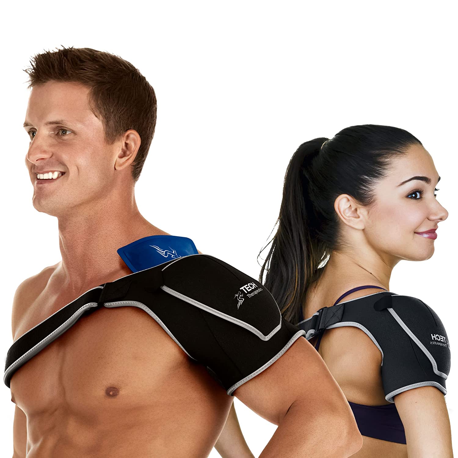 Shoulder Brace [Right and Left] with Cold Hot Gel - Sports Adjustable Shoulder Support and Pain Relief Tech Therapeutics