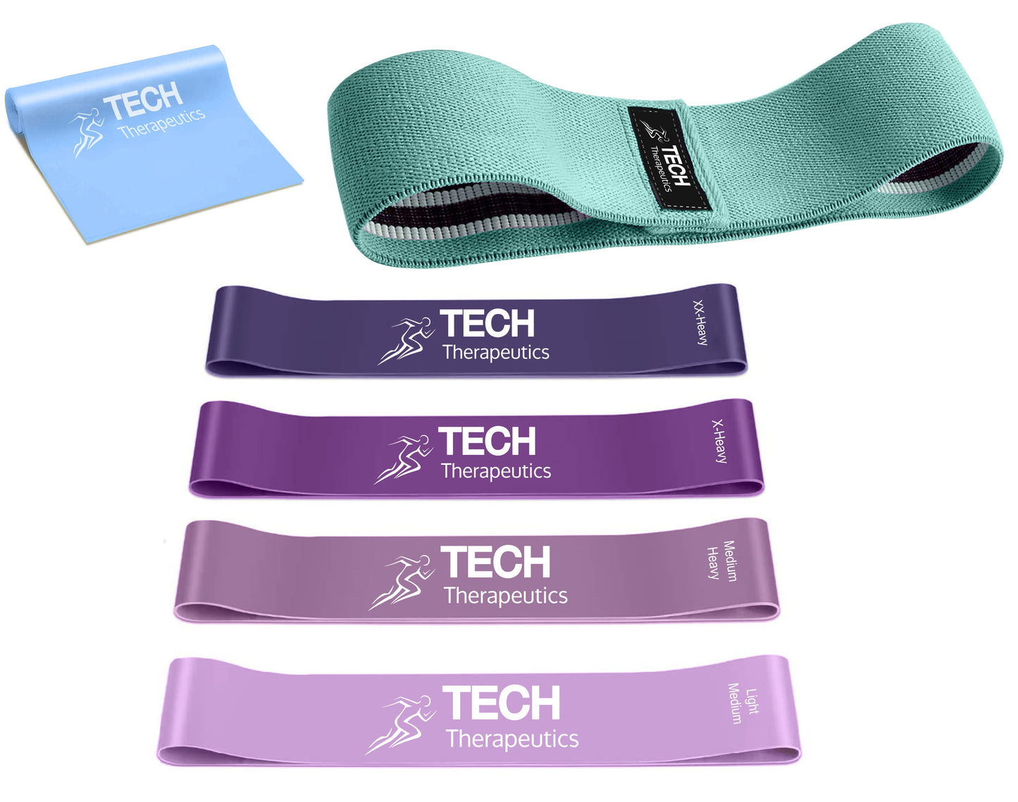 Elastic Fitness Bands Kit. Resistance Bands. Complete Home Gym Kit with 4 Loop Bands, 2 Cloth Resistance Bands Tech Therapeutics