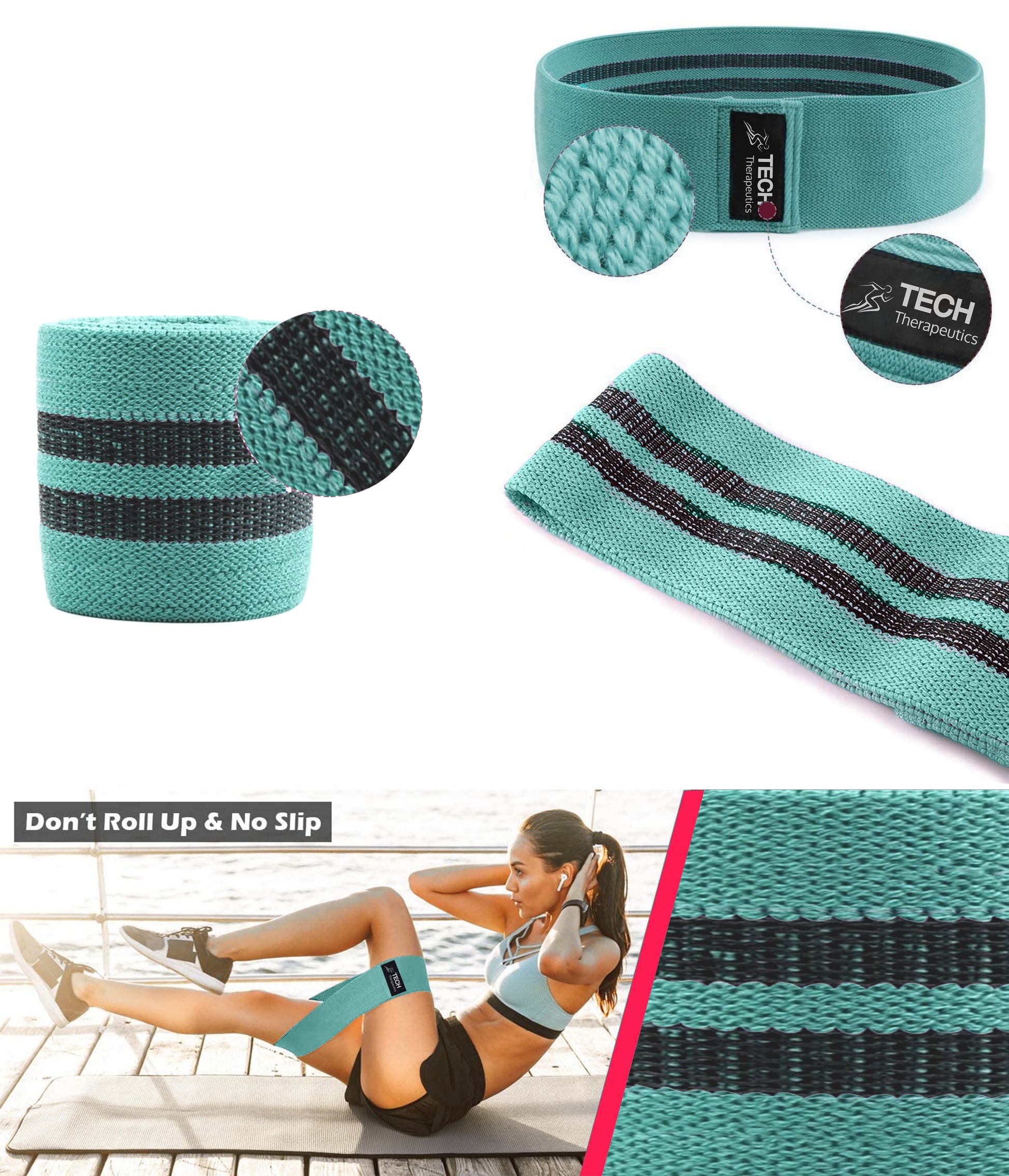 Elastic Fitness Bands Kit. Resistance Bands. Complete Home Gym Kit with 4 Loop Bands, 2 Cloth Resistance Bands Tech Therapeutics